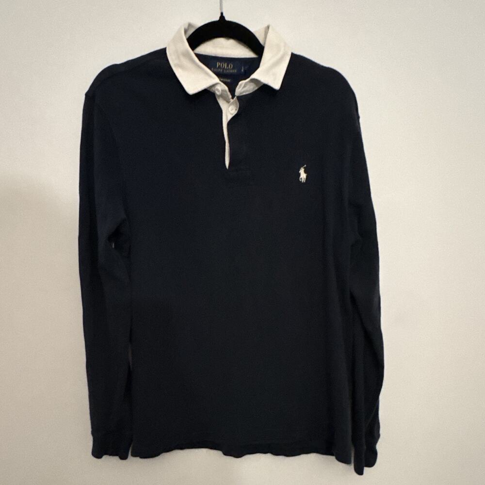 Polo Ralph Lauren Navy/White L Men's Slim Fit Long Sleeve Polo Shirt Logo